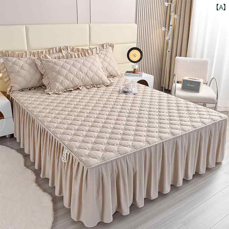 ベッド スカート シーツ 2025年 ベッド スカート ワンピース キルティング 厚手 カバー シーツ オール シーズン 対応 ユニバーサル 付き エプロン
