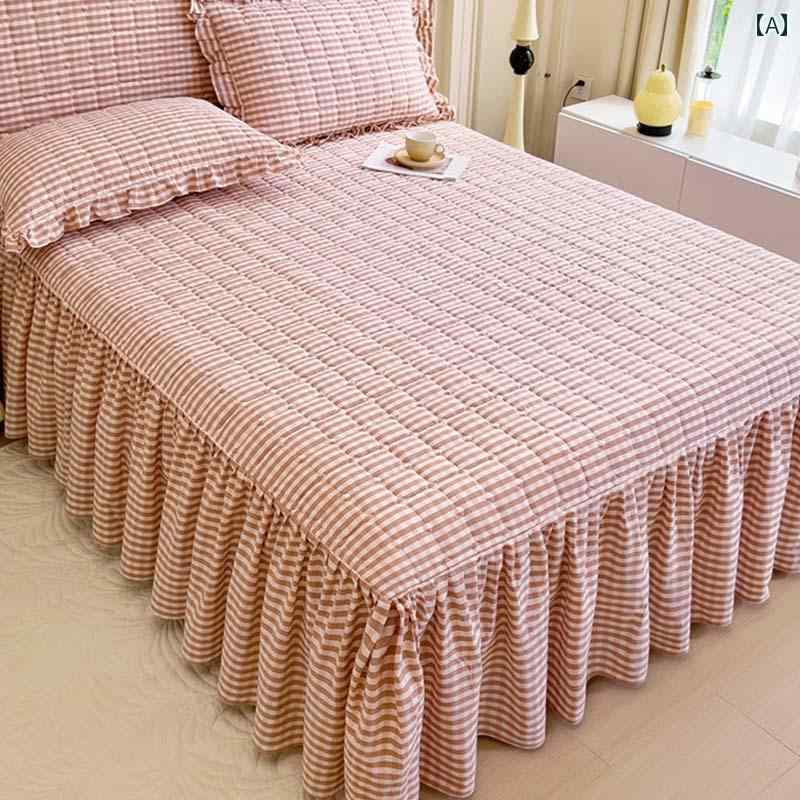 ベッド スカート シーツ 厚手 コットン ウォッシュド キルティング ベッド スカート シングル ピース ..