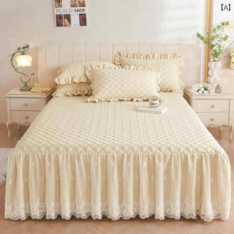 ベッド スカート シーツ A型 キルト ベッド スカート ベッドスプレッド シングル ハイエンド レース プ..
