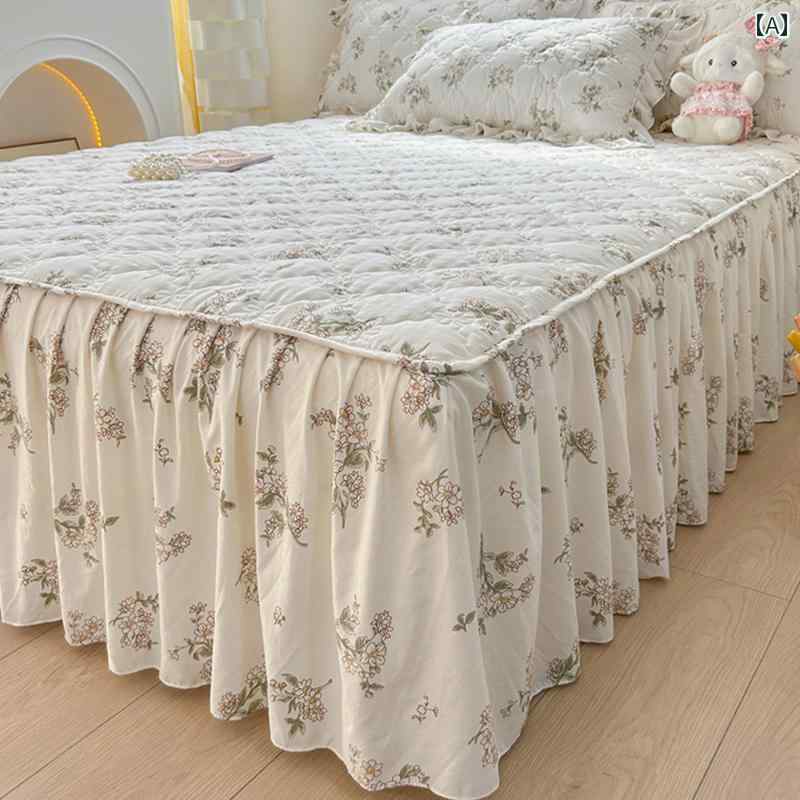 ベッド スカート シーツ 2024年 キルト ベッド スカート ワンピース オール シーズン 通用 肌に 優しい ウォッシュド コットン ベッドスプレッド 小さい さわやか 花柄 シーツ