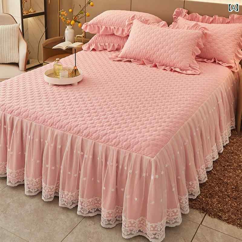 ベッド スカート シーツ A型 プリンセス レースの ベッド スカート ワンピースの キルティング 加工の ..