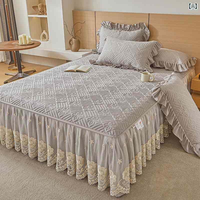 ベッド スカート シーツ 高級 ウォッシュド コットン ベッド スカート シングル ピース ベッドスプレッ..