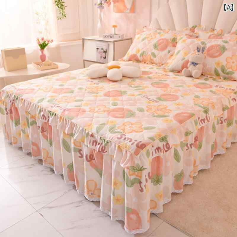 ベッド スカート シーツ 厚手 キルティング ベッド スカート ワンピース コットン シンプル 花柄 ベッ..