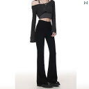 カジュアル フレア パンツ 黒の やや フレアな パンツ レディース 2025 春 ハイウエスト スリミング モップ 小さめ ホース シュー