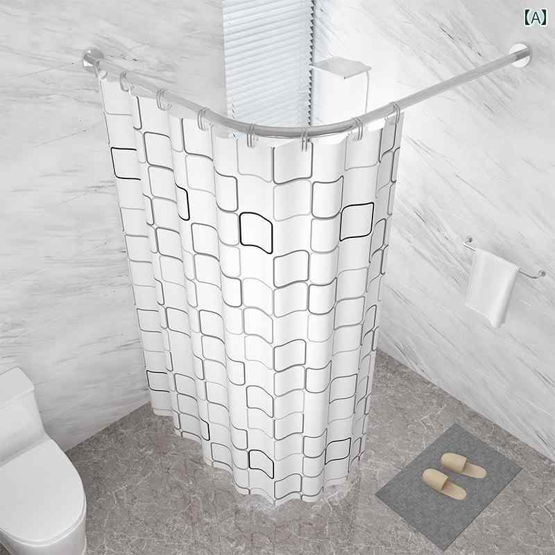 バス ルーム カーテン 浴室 シャワー カーテン 防水 布 セット バス トイレ パンチ フリー 湾曲 ロッド 吊り ドア パーティション