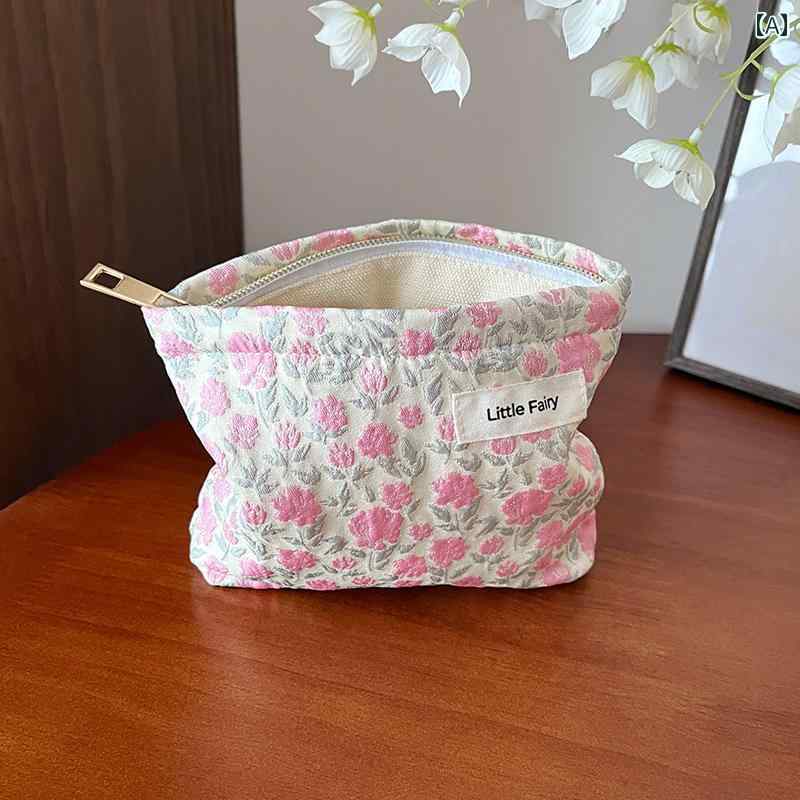 化粧 品 ポーチ バッグ ピンクの 小さい 花柄の 化粧 ポーチ 女性用 ポータブル 大容量 小型 旅行用 トイレタリー ライナー バッグ スキン ケア 製品 収納