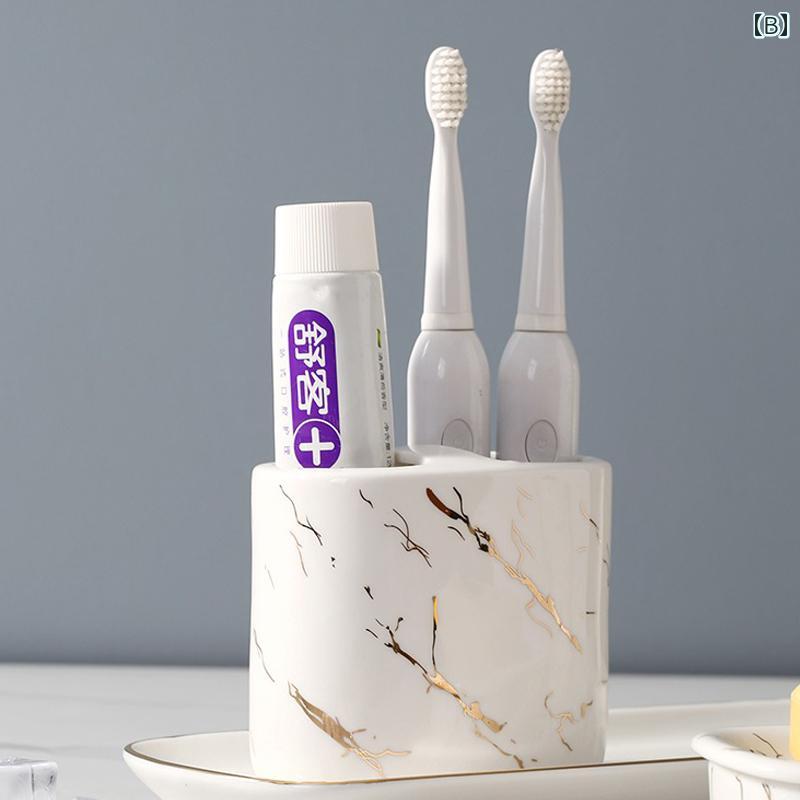 ベネフィメントショップの歯ブラシカップ おしゃれ セラミック マウスウォッシュ カップ 軽い 高級 ハイエンド 見栄えの 良い 家庭用 歯 ブラシ ブラッシング 歯磨き 粉 ブラシホルダー セット｜アングル2