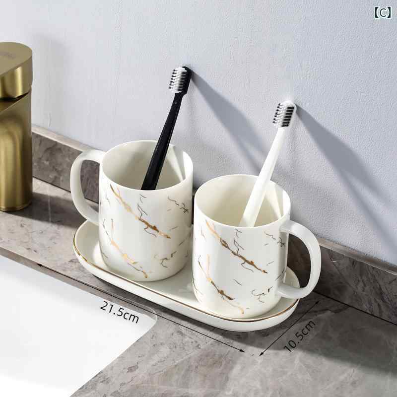 ベネフィメントショップの歯ブラシカップ おしゃれ セラミック マウスウォッシュ カップ 軽い 高級 ハイエンド 見栄えの 良い 家庭用 歯 ブラシ ブラッシング 歯磨き 粉 ブラシホルダー セット｜アングル3