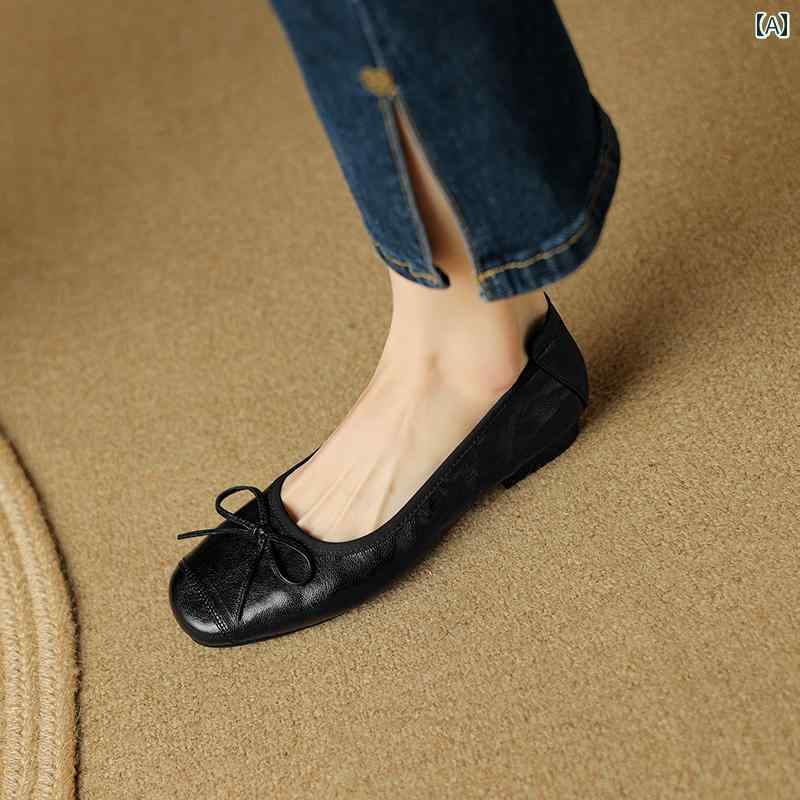 バレエ シューズ レディース 牛革 レディースシューズ 2025 春秋 ラウンドトゥ 浅口 ソフト ソール 革 フラット シューズ レディース バレエ