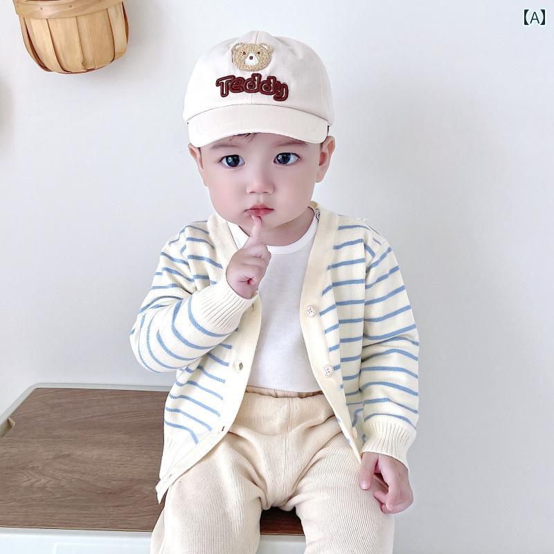 子供 ガーディガン ニット ベビー 春秋 カーディガン セーター 男の子と 女の子用 の ストライプ レイ..