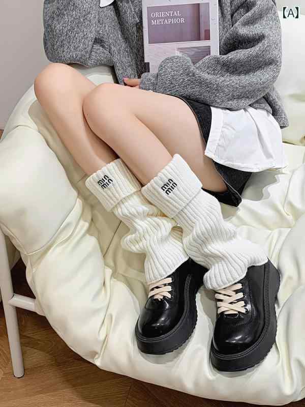 レッグウォーマー カバー レディース 2 足 組 刺繍入り 裾 ソックス 重ね 履き レッグカバー 秋冬 暖かい な 綿の レディースソックス(4)