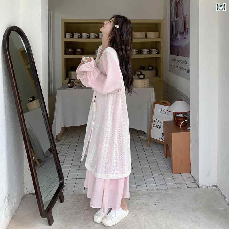 ロング シャツ ドレス 甘くて 年齢を 感じさせにくい ピンクの ブラウスの 重ね 着 ワンピース スーツ 女性 2025 春 シャツ ツーピース