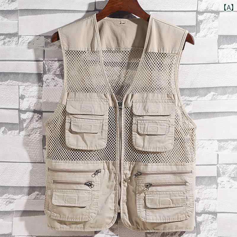 フィッシング ベスト 釣り 夏用 薄手 フィッシングベスト メンズ マルチ ポケット ノースリーブベスト ..