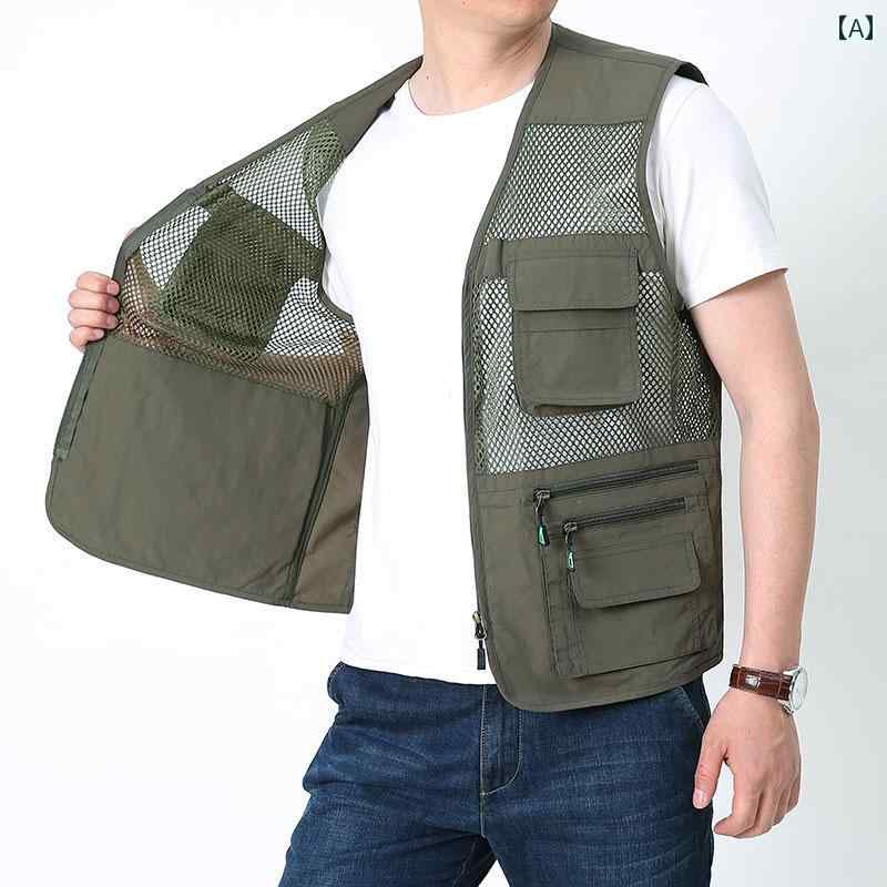フィッシング ベスト 釣り メンズ 夏用 大判 冷感 写真 撮影 ベスト。 ポケット 複数 付き。 アウトドア ハイキングや 釣り用 薄手の ウエスト コート