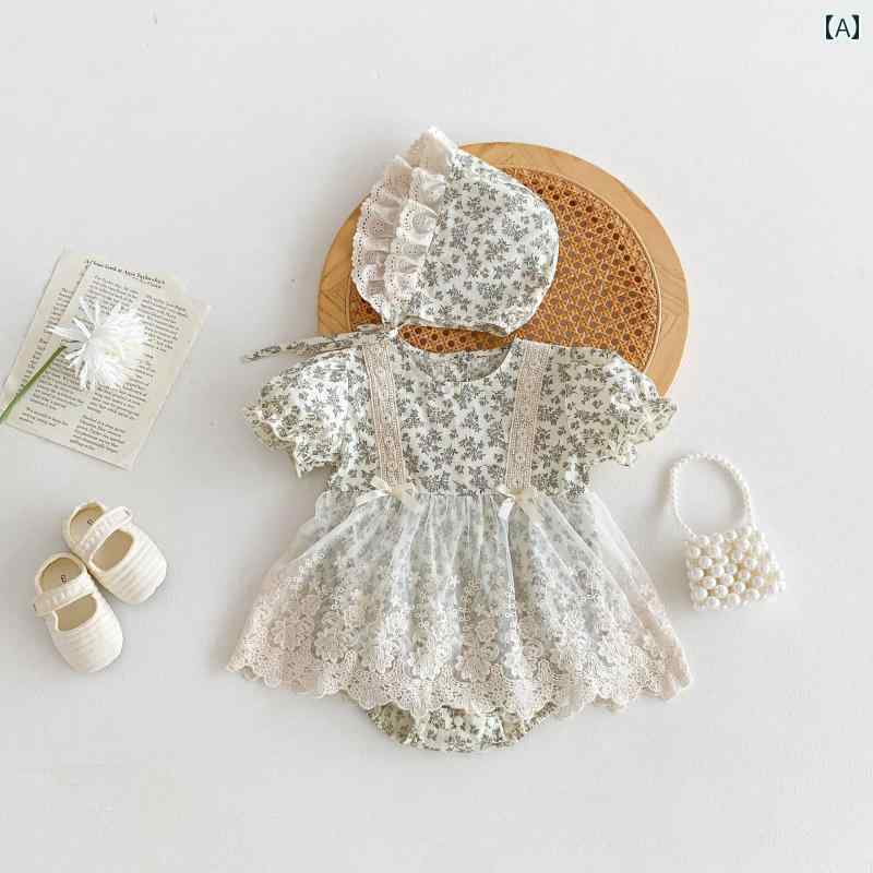 ベビー服 カジュアル スタイル ベビー バッグ サマー ドレス 綿 女の 赤ちゃん 長袖 レース 花柄 生後 ..