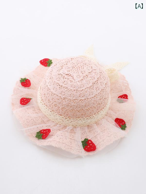 子供用 麦わら 帽子 女の 赤ちゃん 帽子 夏 日よけ 日焼け防止 かわいい リトル ストロベリー プリンセス 風 薄手 コットン ベビー 子供用 麦わら