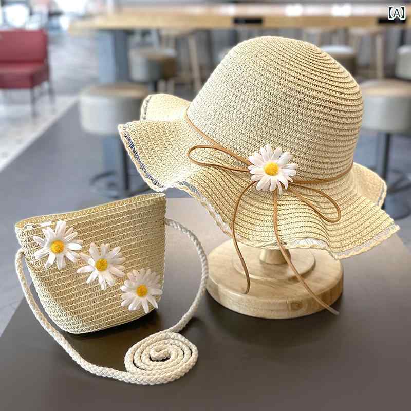 子供用 麦わら 帽子 子供用 サンハット 夏用 女の子用 つば 広 麦わら 帽子 ビーチ 旅行用 日焼け防止 ..