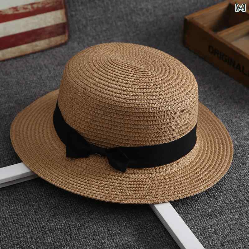 子供用 麦わら 帽子 子供用 つばの 平らな 麦わら 帽子 ベビー 山高 帽 親子用 サンハット 男の子用と ..