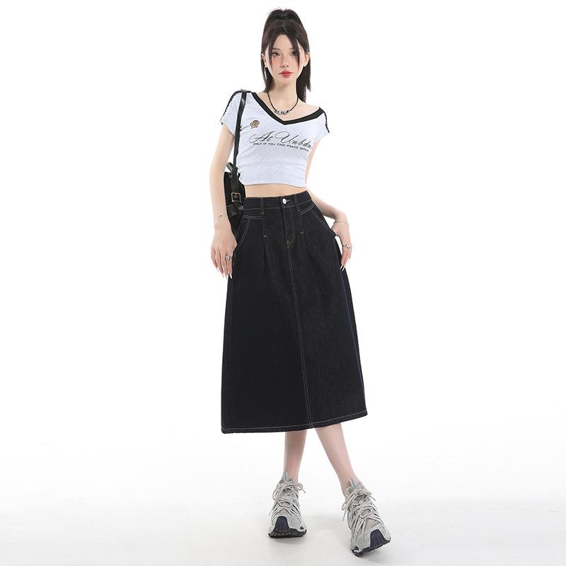 デニム スカート 女性用 ハイウエスト ロング スリムフィット デザイン コートデニム 素材 伸縮性 普段使い 軽量 秋冬 通勤用