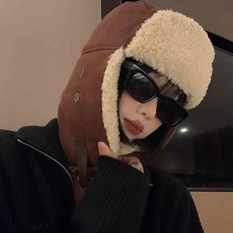 毛皮 雷夫帽 レディース 秋冬 韓国風 加绒 加厚 保暖 耳当て 帽子 サイクリング スキー 保暖 フライトキャップ トレンド