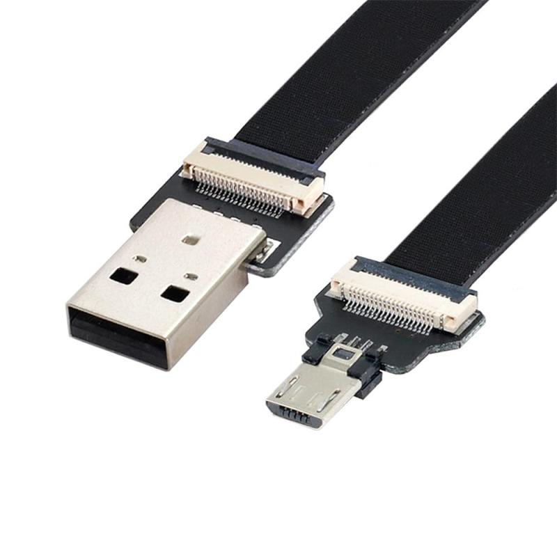 Rakuten - xiwai 1.0M USB 2.0 Type-A オス - マイクロUSB 5ピン オス データ フラット スリム FPC ケーブル FPV ディスク 電話用