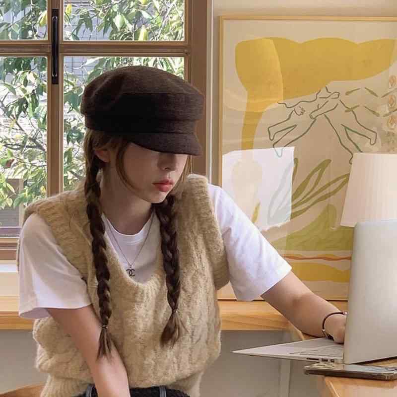 樂天商城 - 帽子 女性用 ベレー帽 フェドーラ ハット ブラウン ウール フェルト 韓国風 英国風 平頂 コットン混 軽量 暖かみ 通勤 普段使い 秋冬