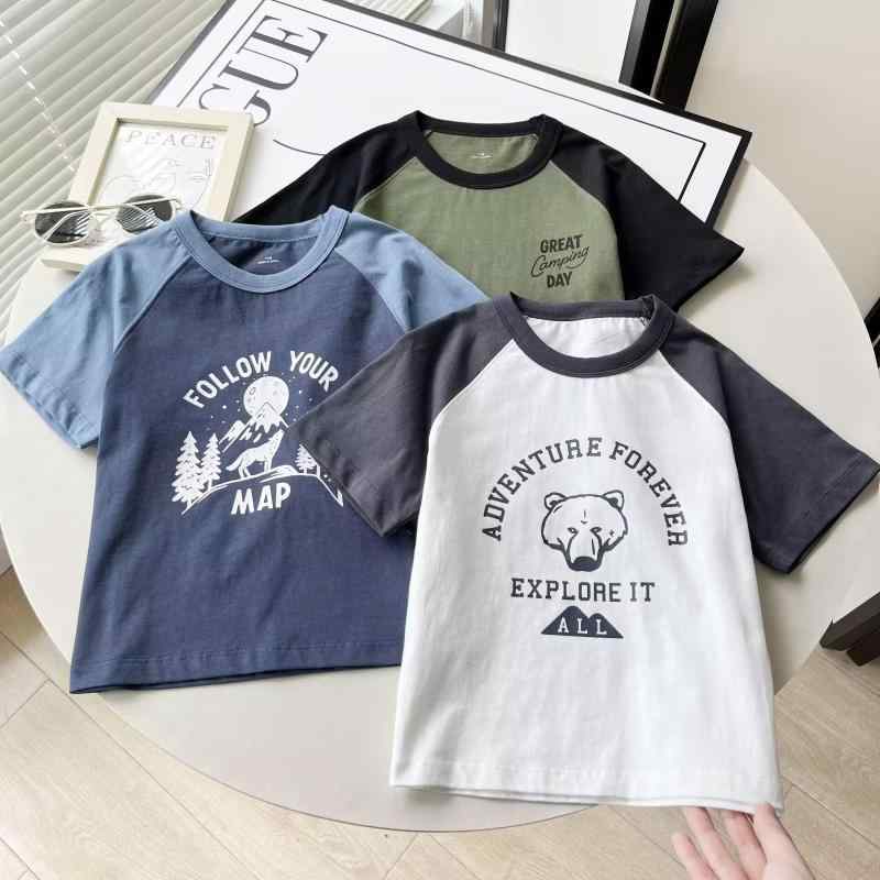 キッズ 男の子 女の子 綿混紡 プリント 丸首 Tシャツ 短袖 トップス 半袖 カジュアル 普段使い 吸湿速乾 柔らかい素材 通気性 カラーバ..