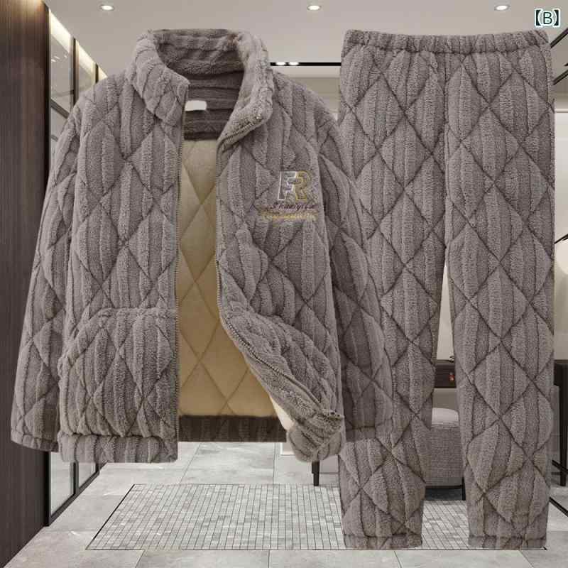 ベネフィメントショップのメンズ パジャマ 冬用 加厚 保暖 珊瑚フリース 家居服 男性用 部屋着 厚手 コットン混 暖か素材 ゆったりシルエット 秋冬 吸湿速乾 軽量 ブラック グレー ネイビー 家庭用 リラックスウェア 寝間着 フリースパンツ トップス セット｜アングル2
