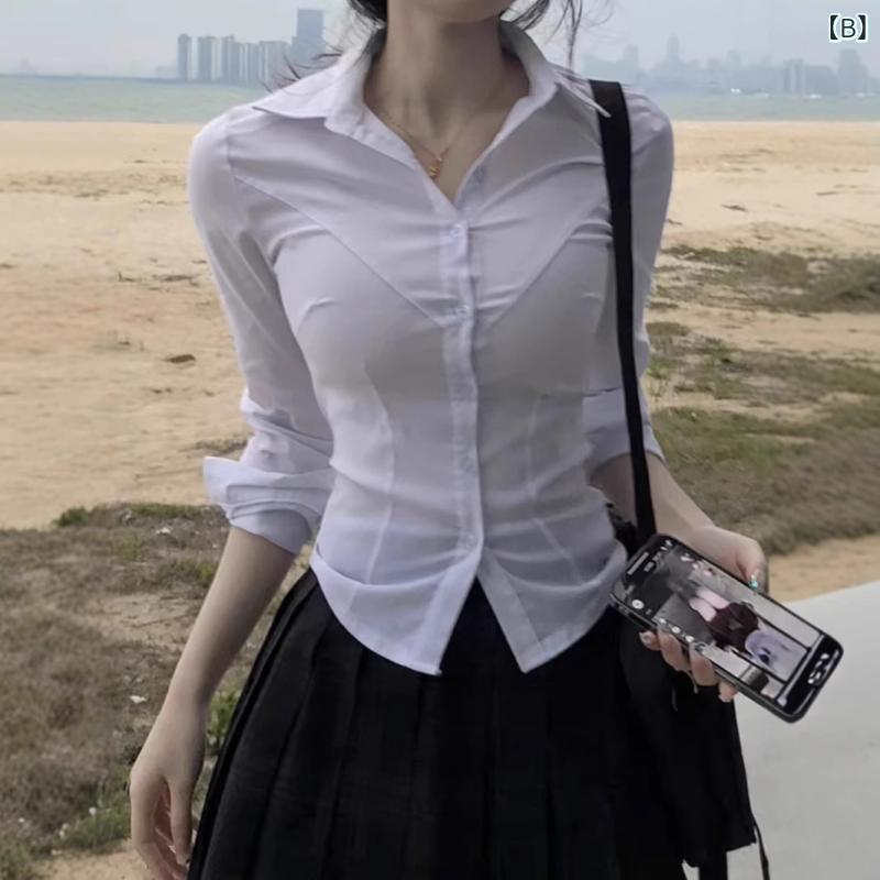 女子 JK制服 収腰 シャツ 上衣 短袖 学院 修身 スリム 白 トップス 辣妹 セット か...