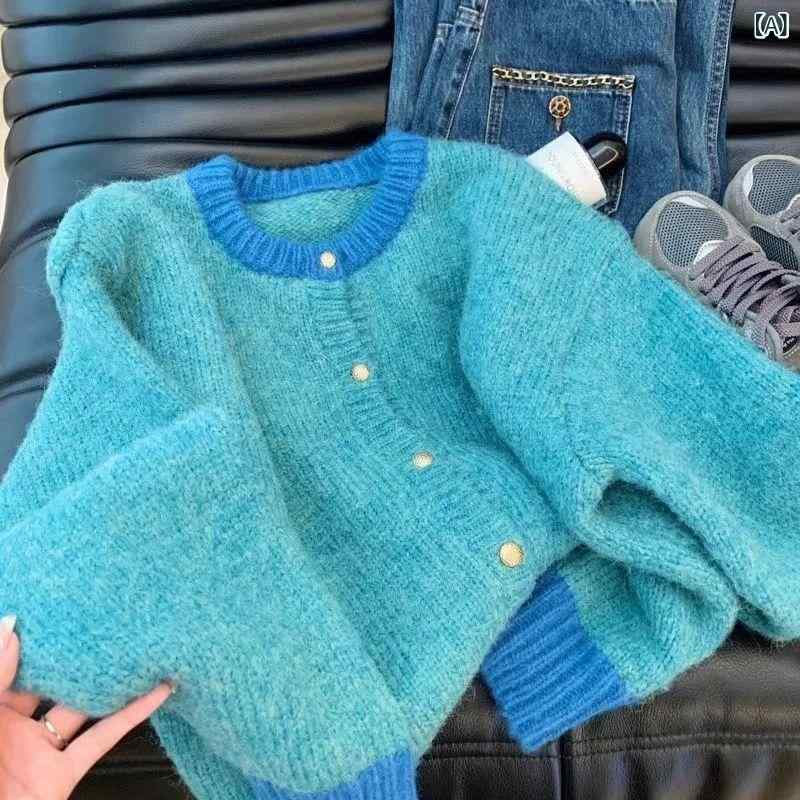 ベネフィメントショップのニット セーター 女性用 春夏 秋 黄色 ショート丈 コート ゆったり スタイル 低身長対応 開き カーディガン トップス 軽量 伸縮性 綿混 暖かみ 日常使い カジュアル｜アングル2
