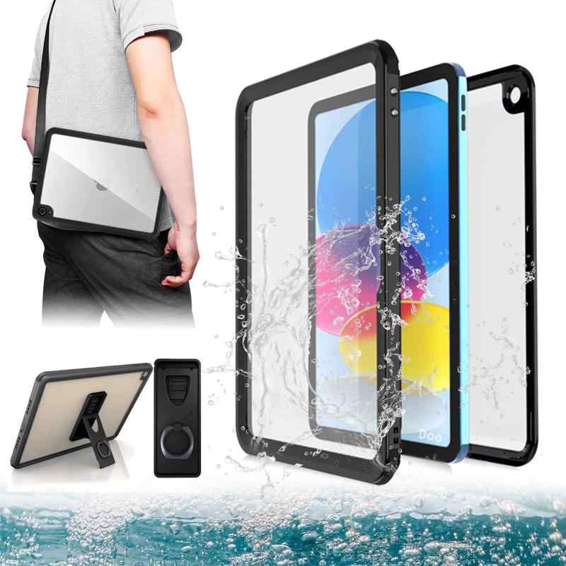 「Doo」iPad 第10世代 防水ケース 2022 iPad 10世代 防水ケース アイパッド 10.9インチ 防水カバー IP68最高防水規格 耐衝撃 全面保護［Touch ID完全対応]［4段階スタンド機能付き] 高透過率 手触り ク