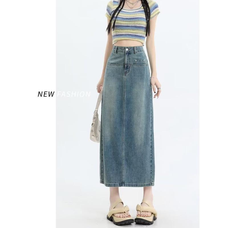 デニムスカート レディース 秋 ミドル丈 Aライン スリムフィット ハイウエスト 包み込み 膝下丈 ストレッチ素材 コットン混 普段使い 通勤 秋冬 カジュアル