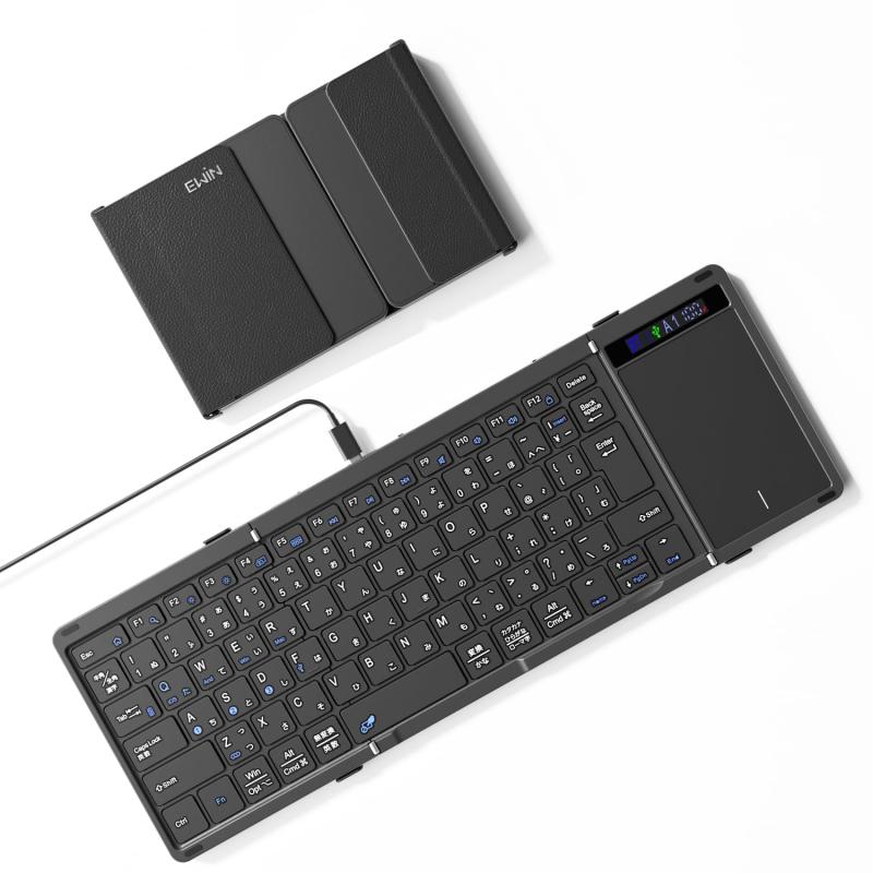 【最新型】Ewin キーボード ワイヤレス 折りたたみ bluetooth 無線と有線両対応 表示スクリーン ヒンジロック搭載 ipad mac タブレット パソコン surface スマホ用 日本語配列 マルチペアリング 4