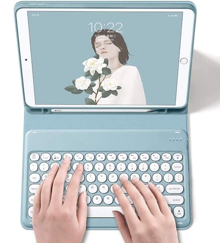 可愛い iPad9 iPad8 iPad7 iPad 10.2インチ キーボード ケース 丸型キー カラーキーボード 女性 人気 iPad Air3 iPadPro10.5 分離式 キーボード スマート カバー カラフル お洒落