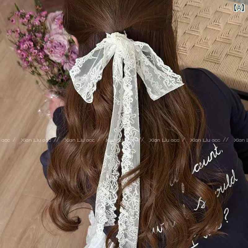 ベネフィメントショップのヘアアクセサリー 女子用 かわいい 蝶結び レース 編み込み ビーズ 飾り ポニーテール 後頭部 髪留め ヘアバンド ヘアクリップ 髪ゴム 髪紐 リボン フリンジ 飾り 普段使い 軽量 伸縮性 春夏 秋冬｜アングル2