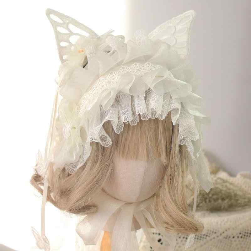 ヘッドドレス かわいい 花嫁用 ロリータ ヘアアクセサリー 大型 蝶 ミルクホワイト 色 ナチュラル ヘアバンド ウエディング アクセ フラワー モチーフ 女性用 ヘアオーナメント