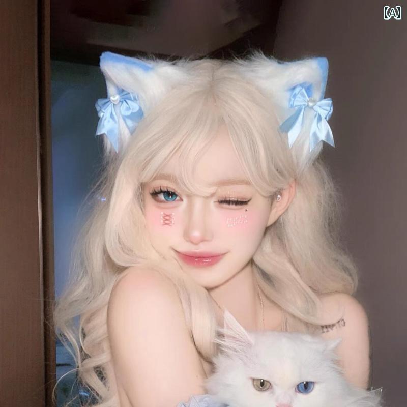 猫耳 ヘアアクセサリー 女性用 かわいい Lolita コスプレ メイド服 発飾 毛绒 獣耳...