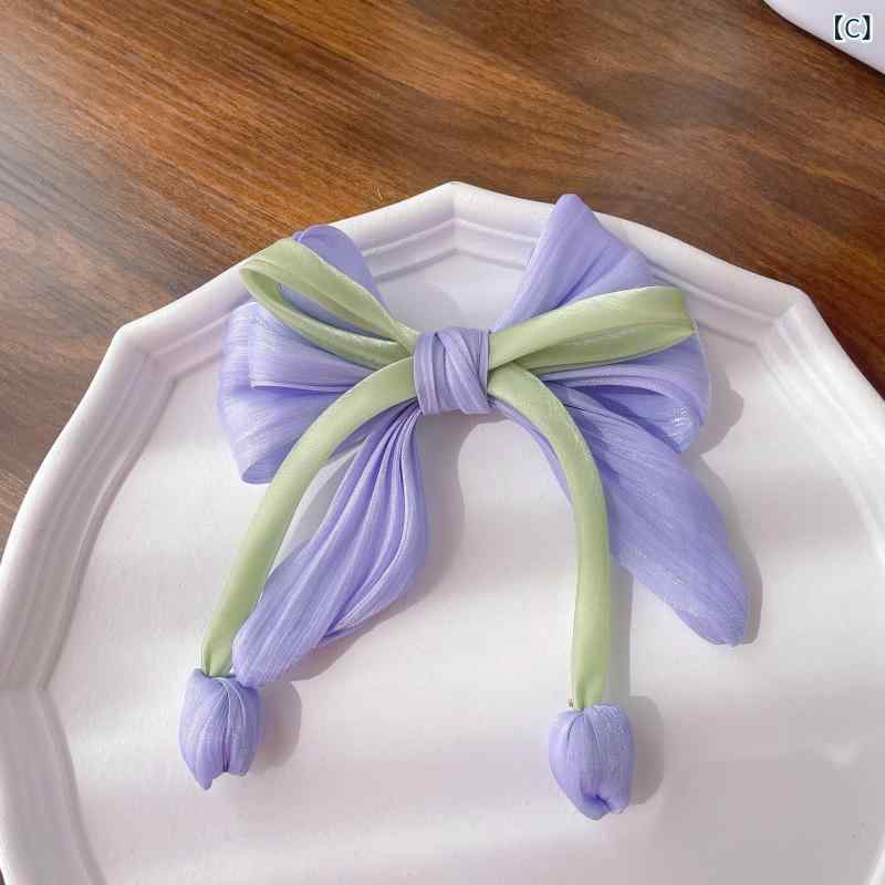 ヘアアクセサリー 女性用 夏 立体 チューリップ風 フリル リボン ヘアゴム ヘアクリップ 気質 かわいい 頭飾り 軽量 伸縮性 吸湿速乾 ブラック ピンク系 アイボリー ビッグシルエット カジュアルスタイル 普段使い アウトドア