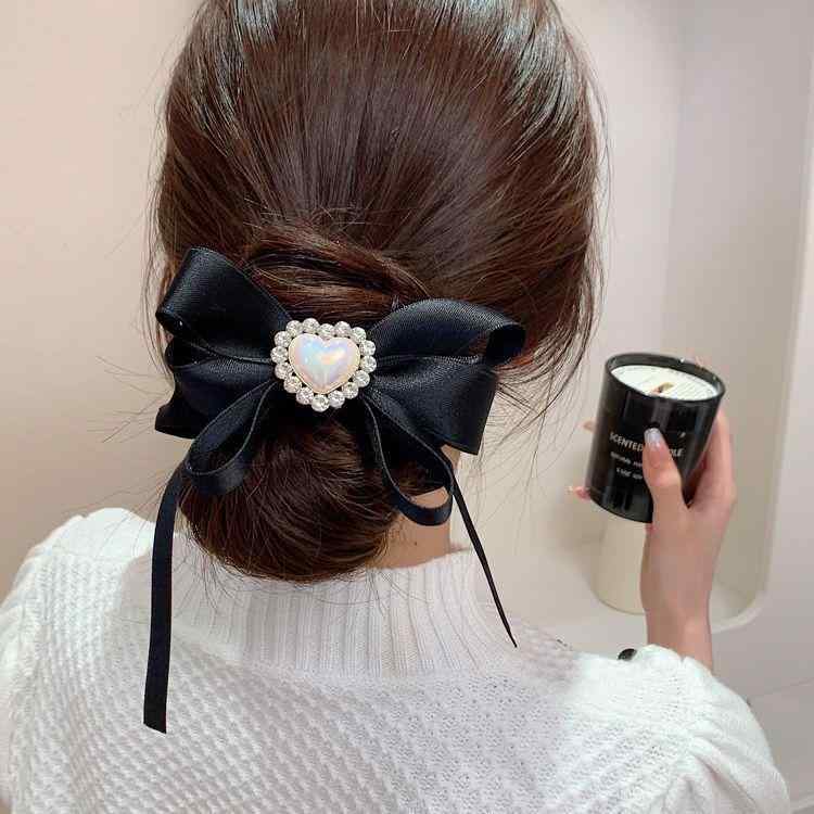 ヘアアクセサリー 女性用 ハート型 パール 蝶結び 網ヤーン フリンジ ヘアゴム 丸まとめ ヘッドバンド 皮カバー かわいい 軽量 伸縮性 普段使い ピンク系