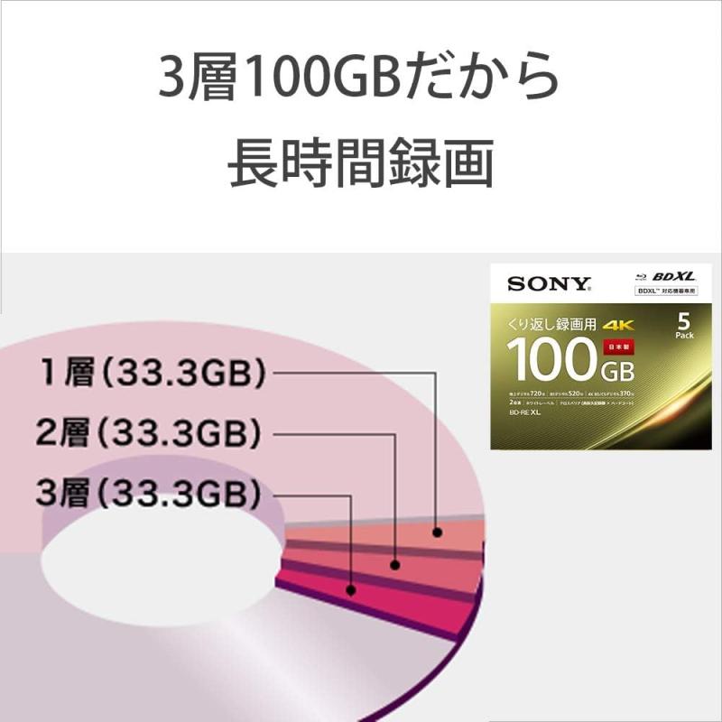 ベネフィメントショップのソニー(SONY) 日本製 ブルーレイディスク BD-RE XL 100GB (1枚あたり地デジ約12時間) 繰り返し録画用 10枚入り 2倍速ダビング対応 ケース付属 10BNE3VEPS2｜アングル3