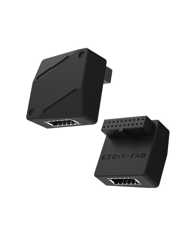 EZDIY-FAB USB3.2 Gen1 19ピン - Type-E L型 90度 直角アダプター 內部ヘッダー 向き変換 マザーボード用 USB 3.0フロントパネル Type-C変換 裏配線 省スペース 干渉防止 黒
