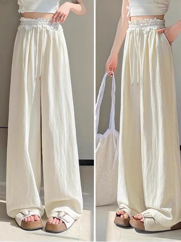 パンツ 女性用 春夏 接触冷感 天絲 コットン レース 花柄 花边 ワイドレッグ ゆったり リラックス 垂れ感 ストレッチ 軽量 吸湿速乾 日常使い カジュアル