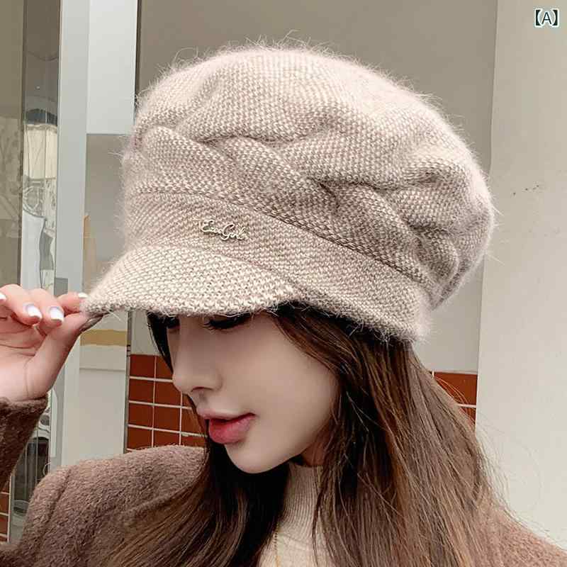 Newsboy Cap - ニット帽 レディース 冬 保暖 ファッション 暖か 毛糸 帽子 冬用 サイクリング 耳当て キャップ かわいい 甘め 柔らか 素材 軽量 通勤 普段使い アウトドア グレー ピンク ブラック
