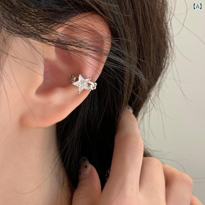 ベネフィメントショップの女性用 クリップイヤリング 耳飾り 星モチーフ 耳骨クリップ かわいい クール スタイル 穴不要 日常使い 軽量 ファッション アクセサリー｜アングル2