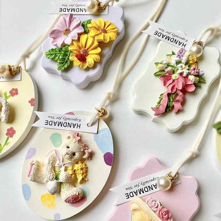 DIY 材料セット 立体 浮き彫り 石膏 花 モチーフ 車載 アロマ ハンギング アクセサリー クラフト キット グループ アクティビティ サロン 用 インテリア デコレーション