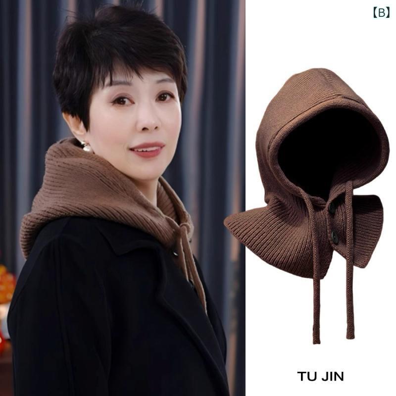 ベネフィメントショップのニット帽 レディース 秋冬 韓国 ボタン 保暖 マフラー 首元ガード 耳カバー ヘッド暖かい 暖か 防寒 ニット素材 日常使い｜アングル3