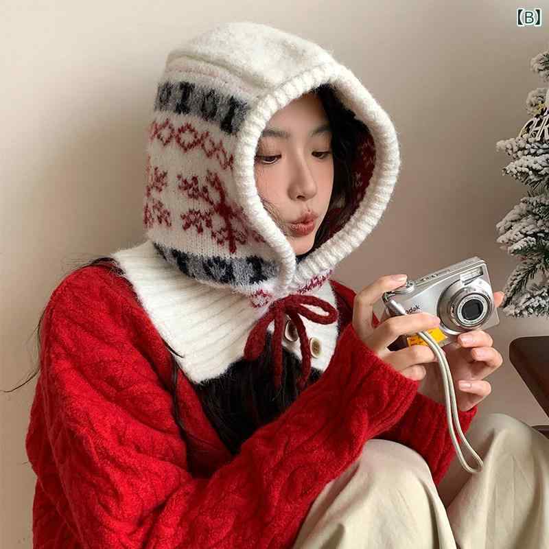 ベネフィメントショップの帽子 レディース 秋冬 羊毛 ニット帽 耳当て付き 保暖 バラクラバ スタイル 暖か 防寒 ニット 毛糸 女性用 保温 耳覆い 柔らか 着こなし｜アングル3