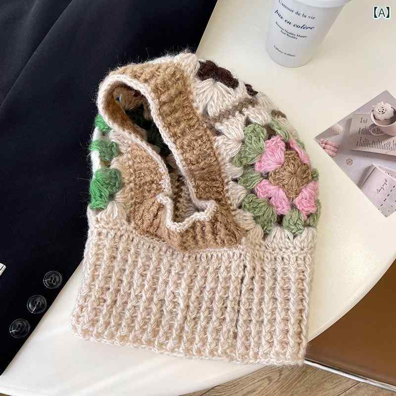 ベネフィメントショップのニット帽 レディース 冬用 手編み バルクラバ 保暖 ウール 韓国 首元ガード フェイスカバー 暖か｜アングル2
