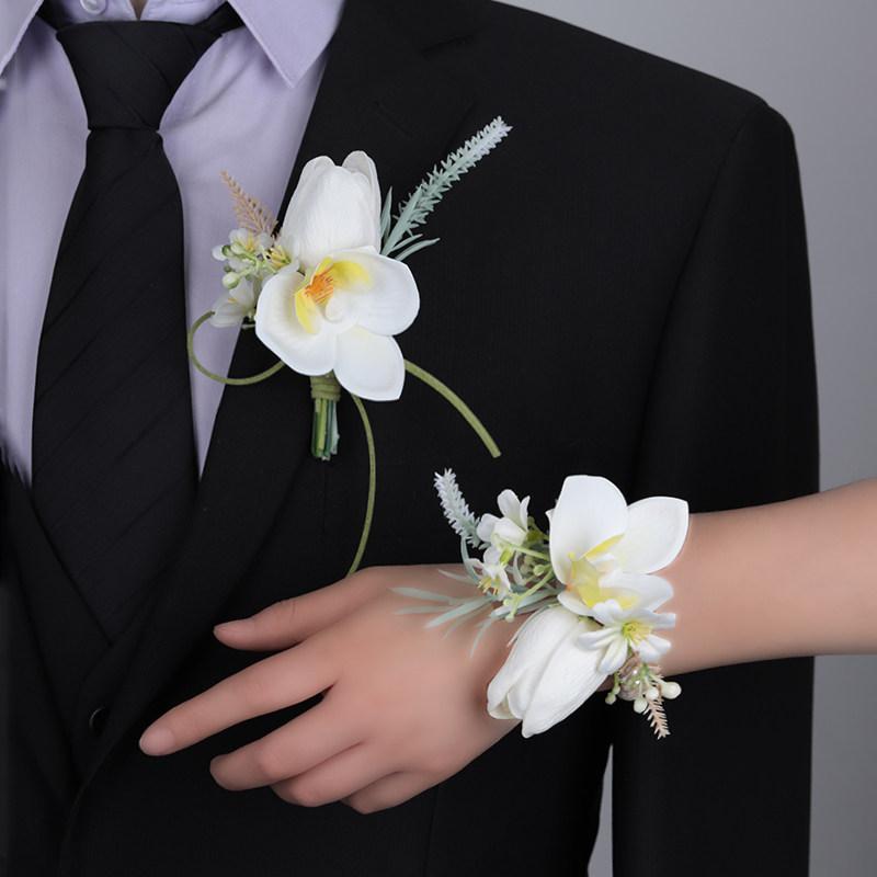 Corsages - 結婚式 造花 コサージュ 手首花 韓国 ブライドメイド 新郎新婦 高級感 ビジネスイベント セット アートフラワー 装飾 アクセサリー 花束風 華やか