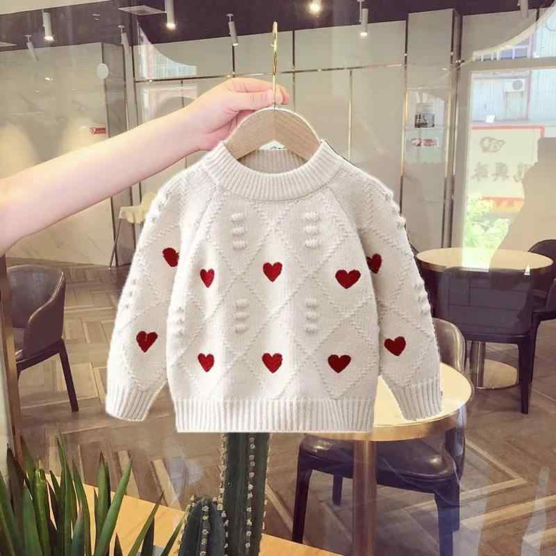 女の子 ニットセーター 秋冬用 ハート柄 かわいい 子供服 暖か 柔らかい ニット素材 日常使い 伸縮性 ピンク系 アイボリー